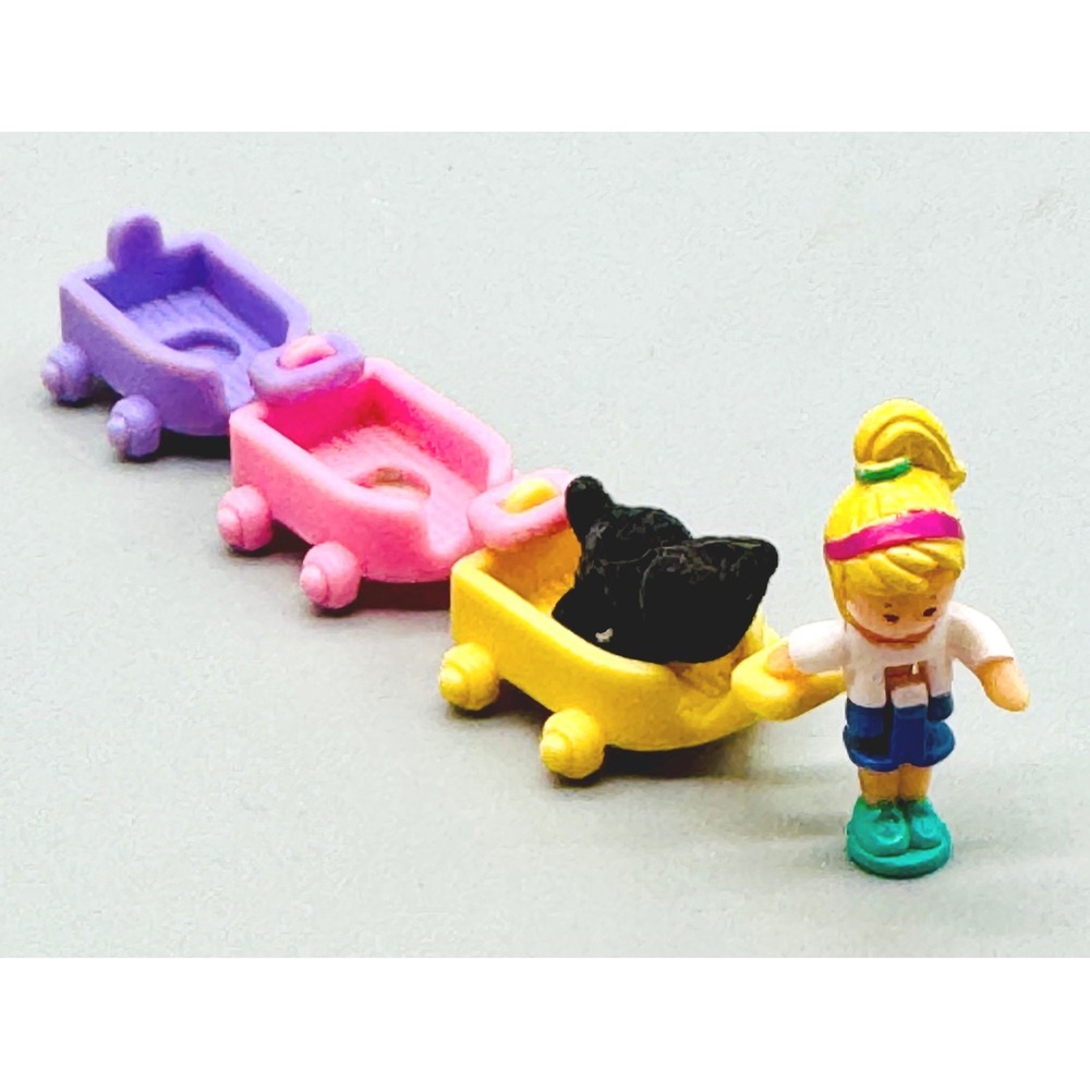 Bluebird Polly Pocket 1993 Li'l Pet Carts Parade Wagons Black Cat Doll